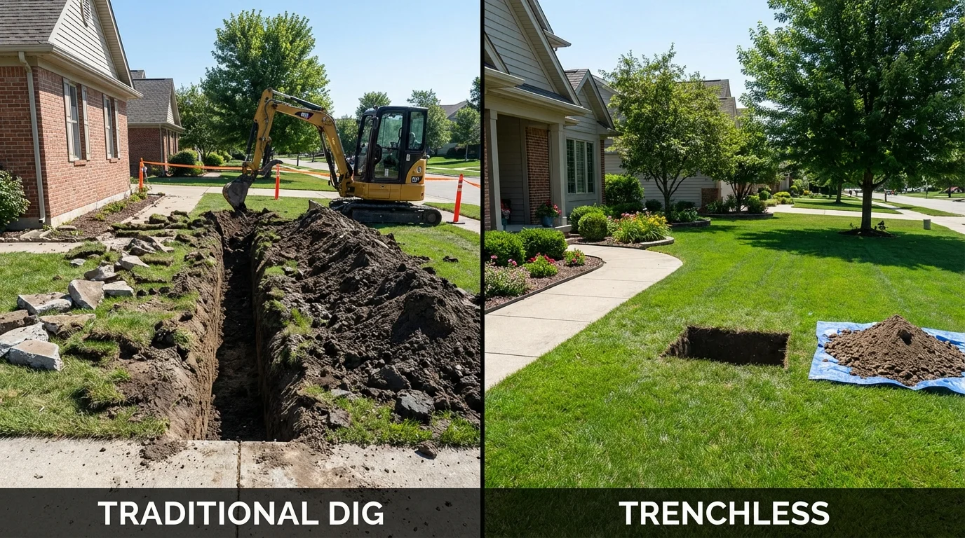 Trenchless sewer repair with minimal yard damage versus traditional excavation in Beeville, TX
